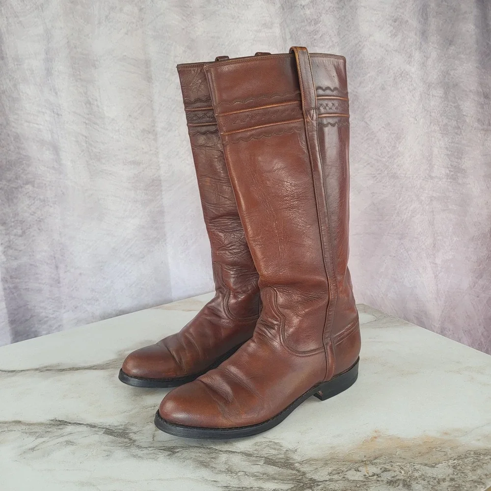 Vintage Lucchese Knee High Western Boots Women's Size 8.5 B READ